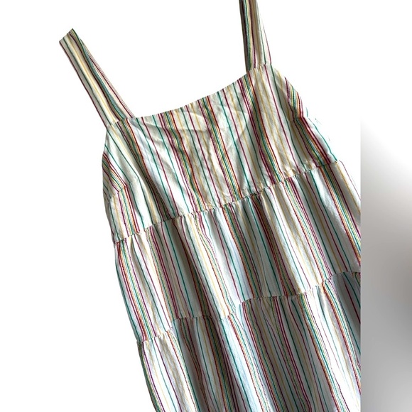 Madewell Tall Button-Back Tiered Dress in Textural Rainbow Stripe - Picture 3 of 7
